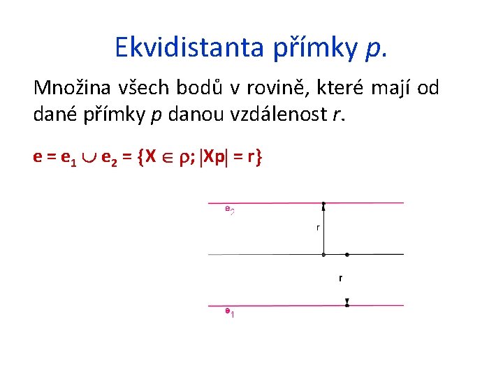 Ekvidistanta přímky p. Množina všech bodů v rovině, které mají od dané přímky p