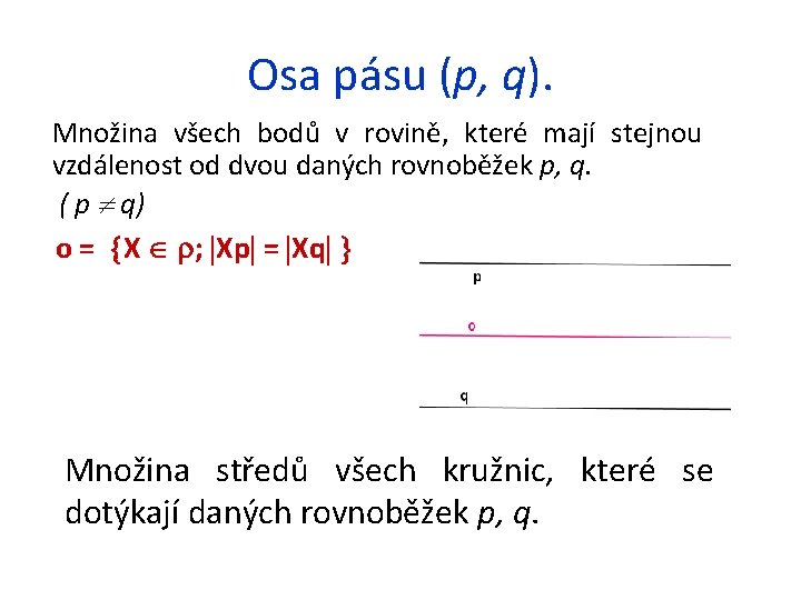 Osa pásu (p, q). Množina všech bodů v rovině, které mají stejnou vzdálenost od