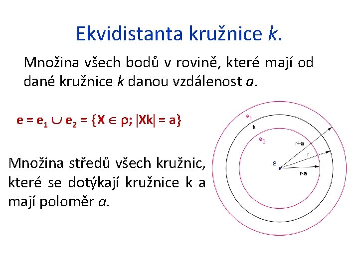 Ekvidistanta kružnice k. Množina všech bodů v rovině, které mají od dané kružnice k