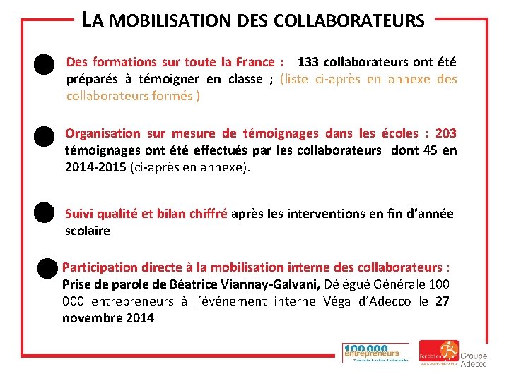 LA MOBILISATION DES COLLABORATEURS Des formations sur toute la France : 133 collaborateurs ont