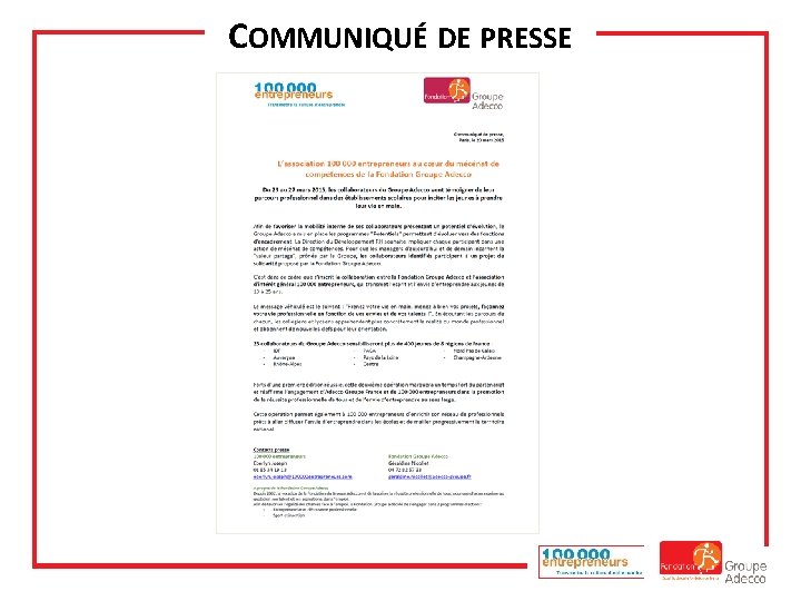 COMMUNIQUÉ DE PRESSE 