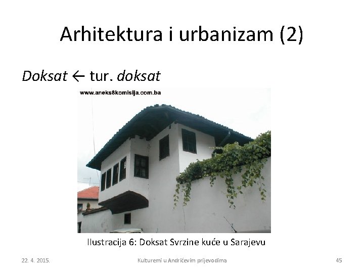 Arhitektura i urbanizam (2) Doksat ← tur. doksat IIustracija 6: Doksat Svrzine kuće u