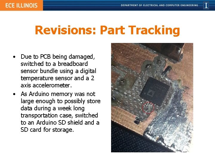 Revisions: Part Tracking • Due to PCB being damaged, switched to a breadboard sensor