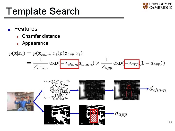 Template Search Features v v Chamfer distance Appearance 33 