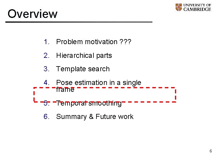 Overview 1. Problem motivation ? ? ? 2. Hierarchical parts 3. Template search 4.