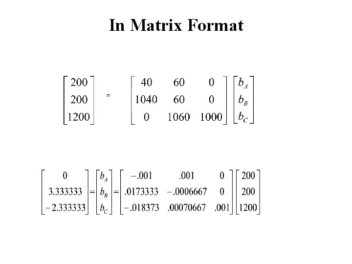 In Matrix Format = 