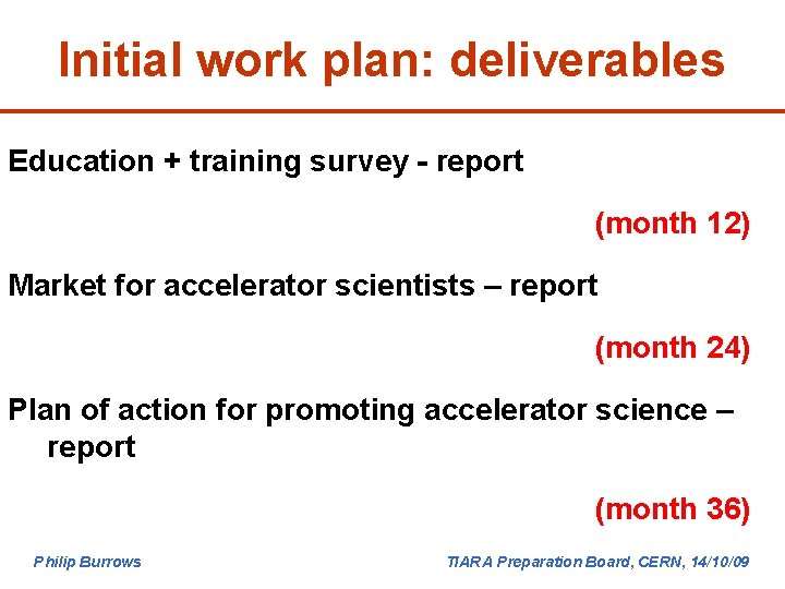 Initial work plan: deliverables Education + training survey - report (month 12) Market for