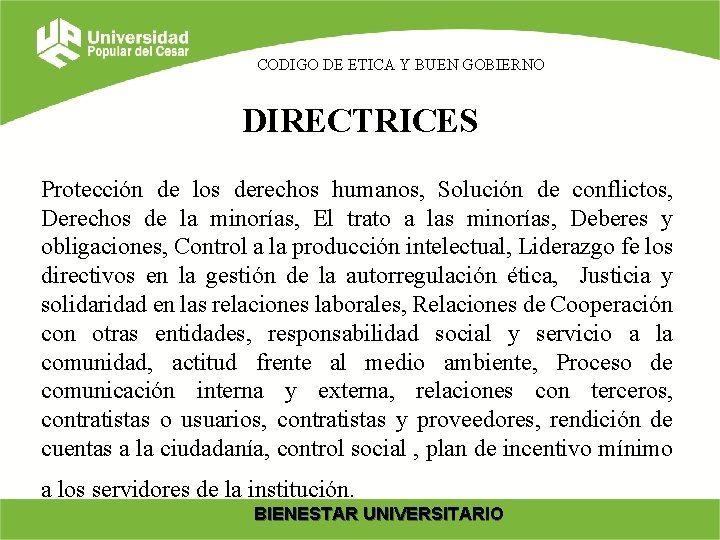 CODIGO DE ETICA Y BUEN GOBIERNO DIRECTRICES Protección de los derechos humanos, Solución de