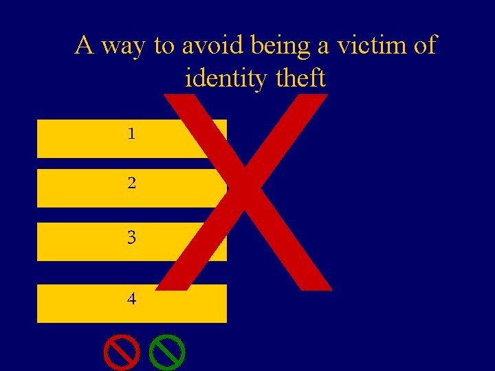 A way to avoid being a victim of identity theft X Stay offline 1