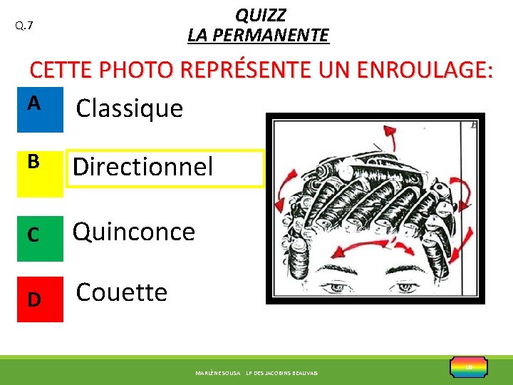 QUIZZ LA PERMANENTE Q. 7 CETTE PHOTO REPRÉSENTE UN ENROULAGE: A Classique B Directionnel