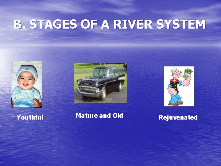 B. STAGES OF A RIVER SYSTEM Youthful Mature and Old Rejuvenated 