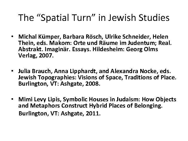 The “Spatial Turn” in Jewish Studies • Michal Kümper, Barbara Rösch, Ulrike Schneider, Helen