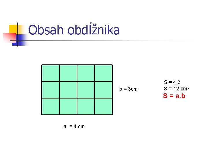 Obsah obdĺžnika b = 3 cm S = 4. 3 S = 12 cm