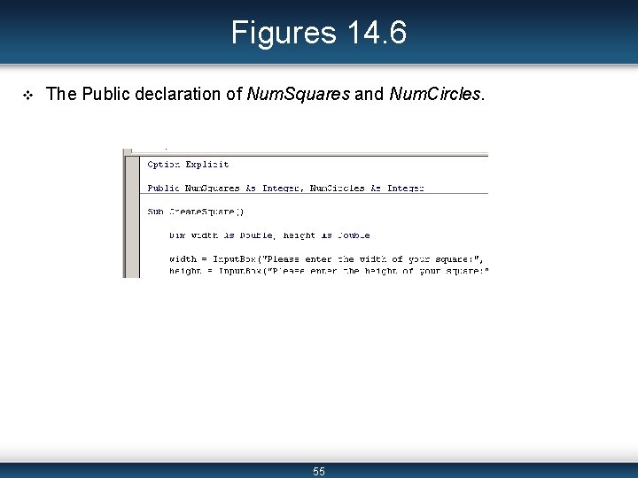 Figures 14. 6 v The Public declaration of Num. Squares and Num. Circles. 55