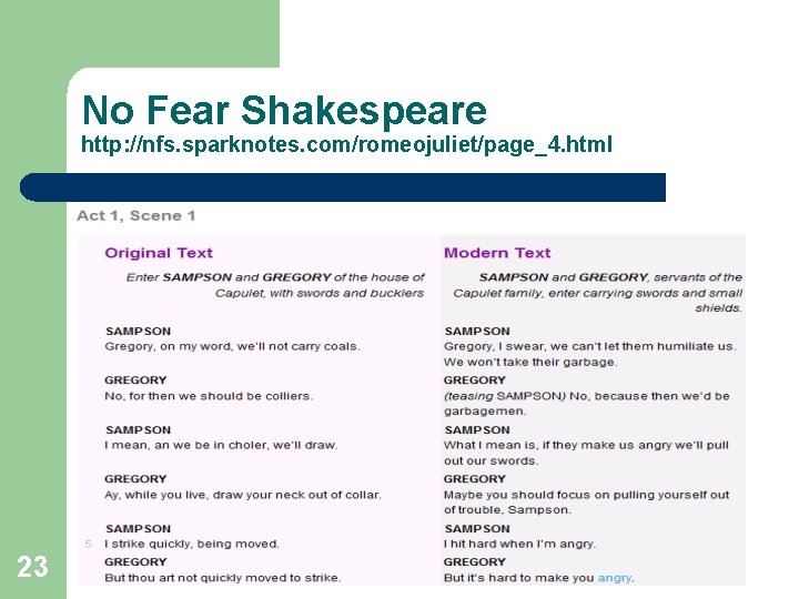 No Fear Shakespeare http: //nfs. sparknotes. com/romeojuliet/page_4. html 23 