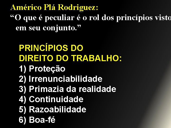 Américo Plá Rodriguez: “O que é peculiar é o rol dos princípios visto em
