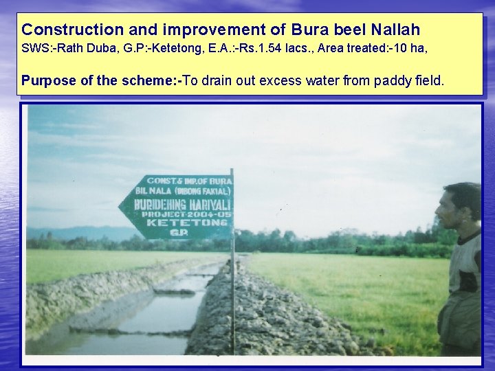 Construction and improvement of Bura beel Nallah SWS: -Rath Duba, G. P: -Ketetong, E.