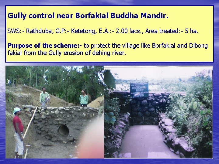 Gully control near Borfakial Buddha Mandir. SWS: - Rathduba, G. P: - Ketetong, E.