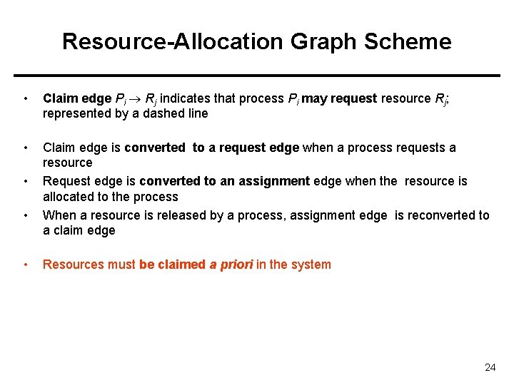 Resource-Allocation Graph Scheme • Claim edge Pi Rj indicates that process Pi may request