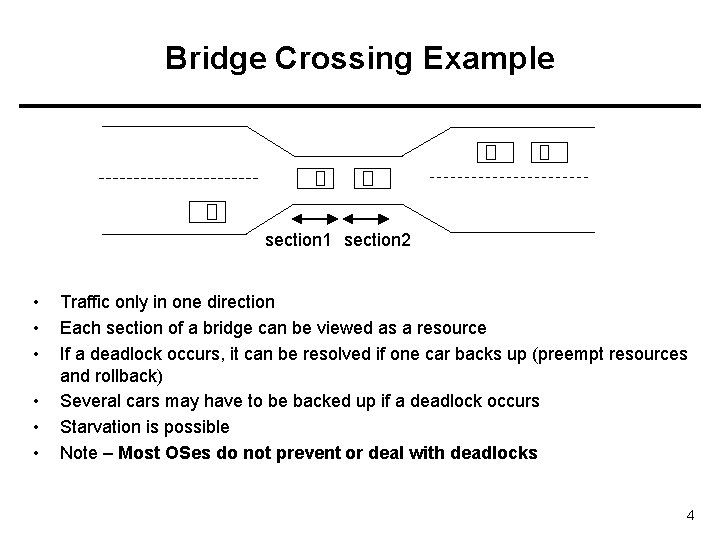 Bridge Crossing Example section 1 section 2 • • • Traffic only in one