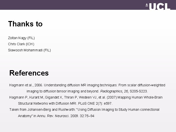 Thanks to Zoltan Nagy (FIL) Chris Clark (ICH) Siawoosh Mohammadi (FIL) References Hagmann et