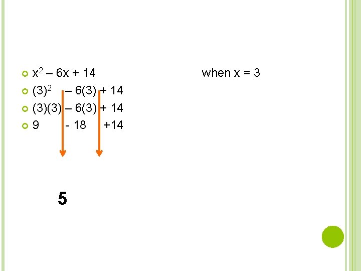 x 2 – 6 x + 14 (3)2 – 6(3) + 14 (3)(3) –