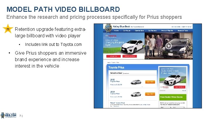 MODEL PATH VIDEO BILLBOARD Enhance the research and pricing processes specifically for Prius shoppers