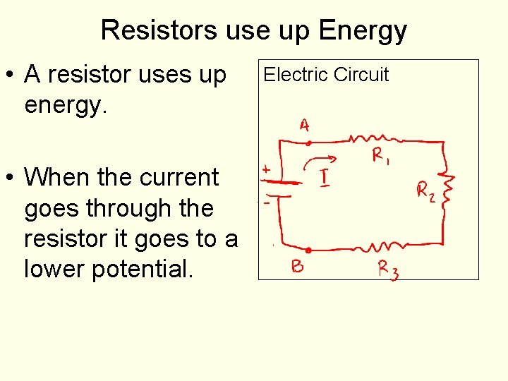 Resistors use up Energy • A resistor uses up energy. • When the current
