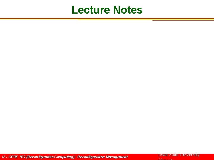 Lecture Notes 45 - CPRE 583 (Reconfigurable Computing): Reconfiguration Management Iowa State University 