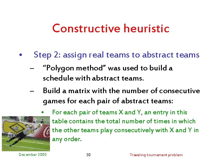 Constructive heuristic • Step 2: assign real teams to abstract teams – – “Polygon