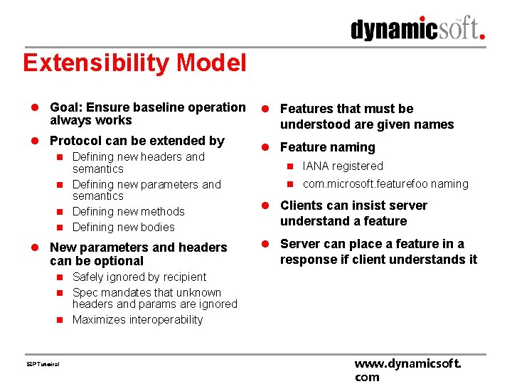 Extensibility Model l Goal: Ensure baseline operation always works l Protocol can be extended