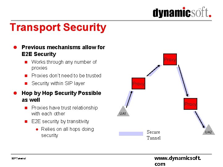 Transport Security l Previous mechanisms allow for E 2 E Security Proxy n Works