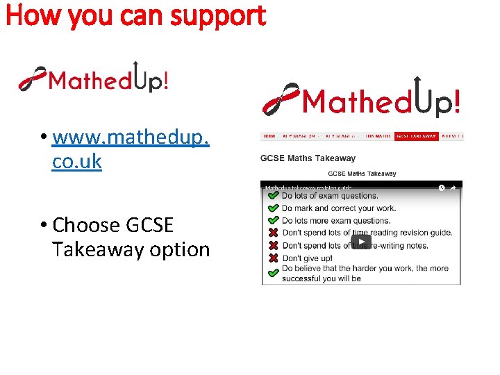 How you can support • www. mathedup. co. uk • Choose GCSE Takeaway option