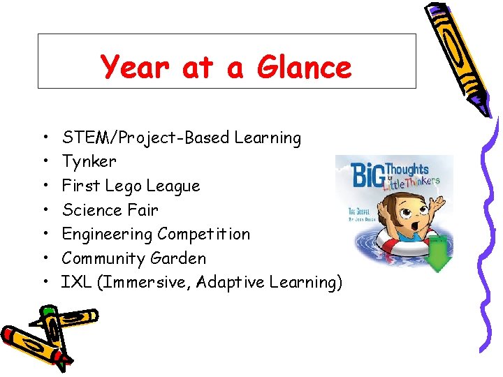 Year at a Glance • • STEM/Project-Based Learning Tynker First Lego League Science Fair