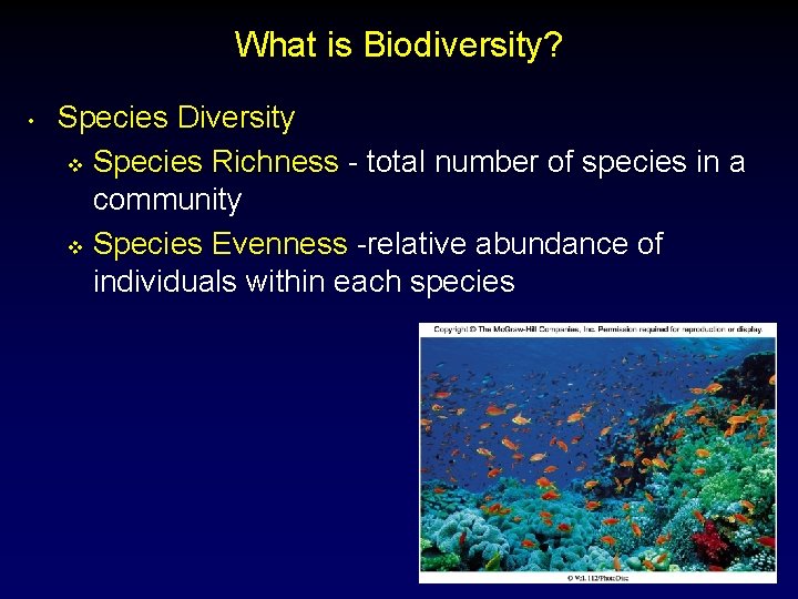 What is Biodiversity? • Species Diversity v Species Richness - total number of species