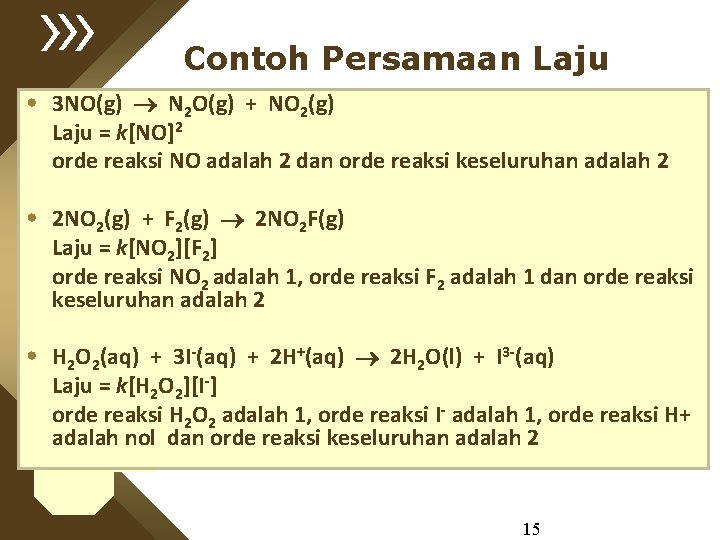 Contoh Persamaan Laju • 3 NO(g) N 2 O(g) + NO 2(g) Laju =