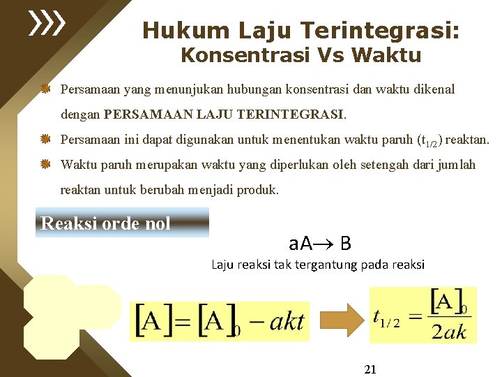 Hukum Laju Terintegrasi: Konsentrasi Vs Waktu Persamaan yang menunjukan hubungan konsentrasi dan waktu dikenal