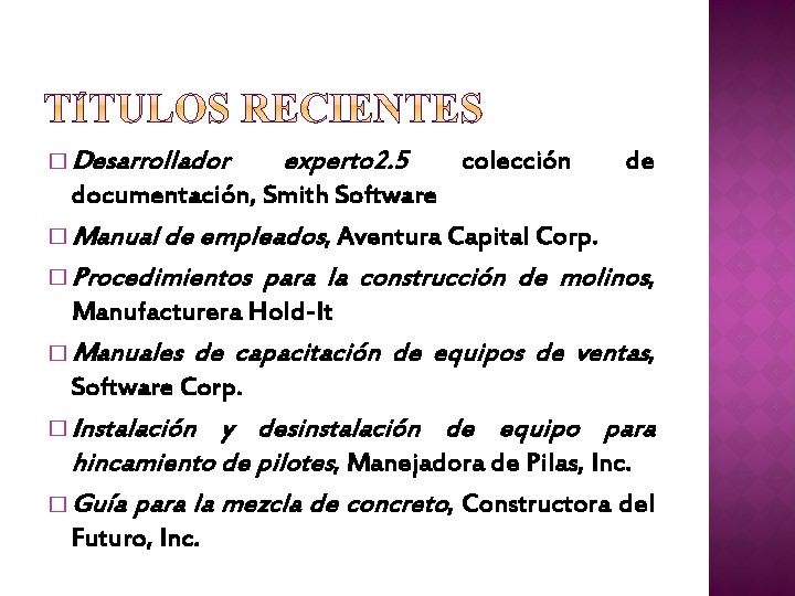 � Desarrollador experto 2. 5 colección de documentación, Smith Software � Manual de empleados,