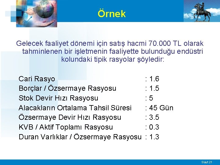 Örnek Gelecek faaliyet dönemi için satış hacmi 70. 000 TL olarak tahminlenen bir işletmenin