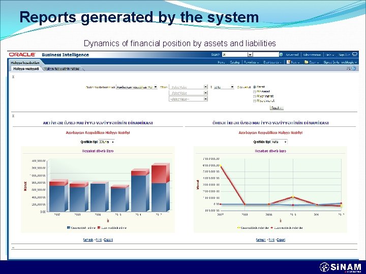 Reports generated by the system Dynamics of financial position by assets and liabilities 