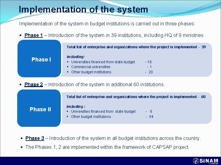 Implementation of the system in budget institutions is carried out in three phases: §