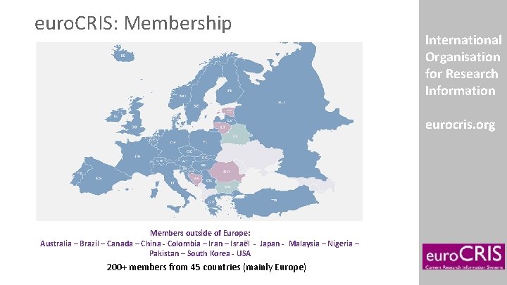 euro. CRIS: Membership International Organisation for Research Information eurocris. org Members outside of Europe:
