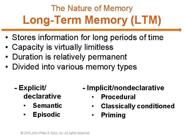 The Nature of Memory Long-Term Memory (LTM) • • Stores information for long periods