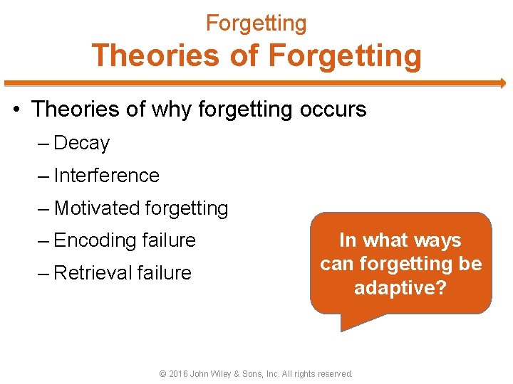 Forgetting Theories of Forgetting • Theories of why forgetting occurs – Decay – Interference