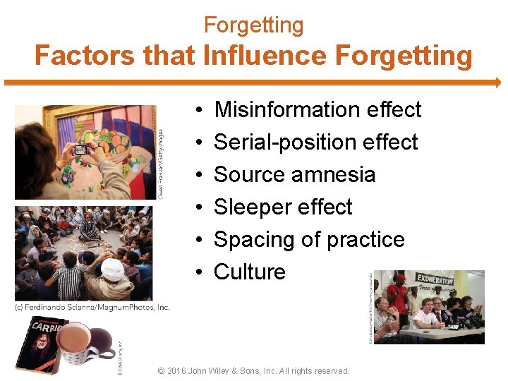 Forgetting Factors that Influence Forgetting • • • Misinformation effect Serial-position effect Source amnesia