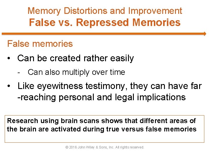 Memory Distortions and Improvement False vs. Repressed Memories False memories • Can be created
