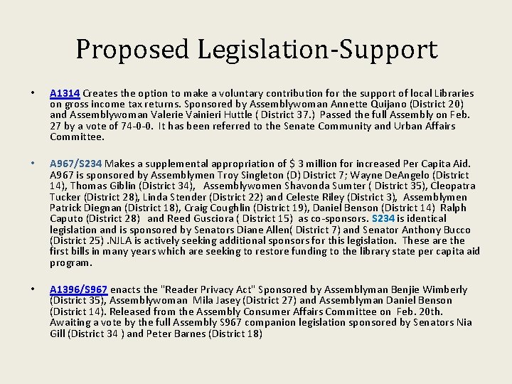 Proposed Legislation-Support • A 1314 Creates the option to make a voluntary contribution for