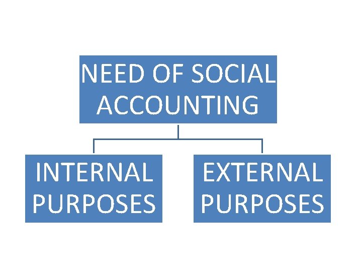 NEED OF SOCIAL ACCOUNTING INTERNAL PURPOSES EXTERNAL PURPOSES 