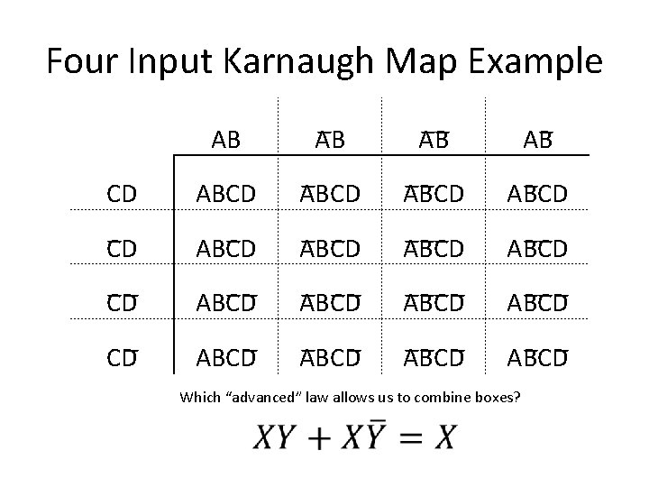 Four Input Karnaugh Map Example AB A B AB CD ABCD A B CD