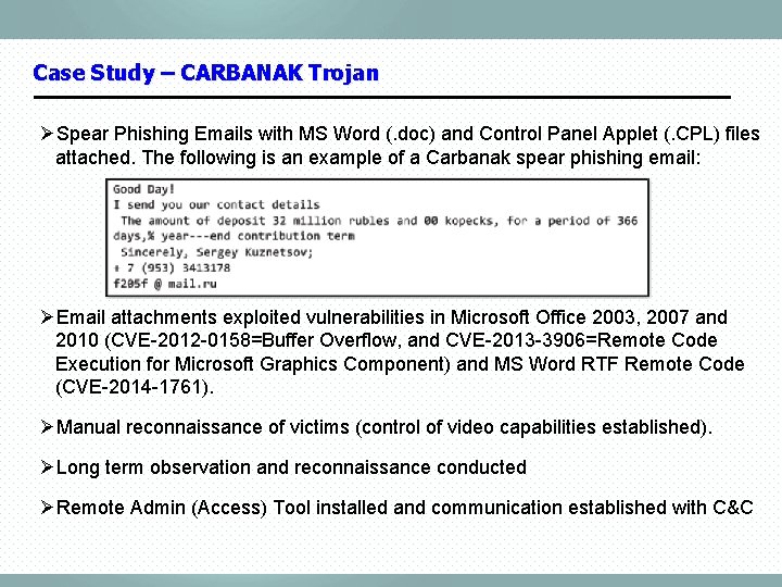 Case Study – CARBANAK Trojan ØSpear Phishing Emails with MS Word (. doc) and